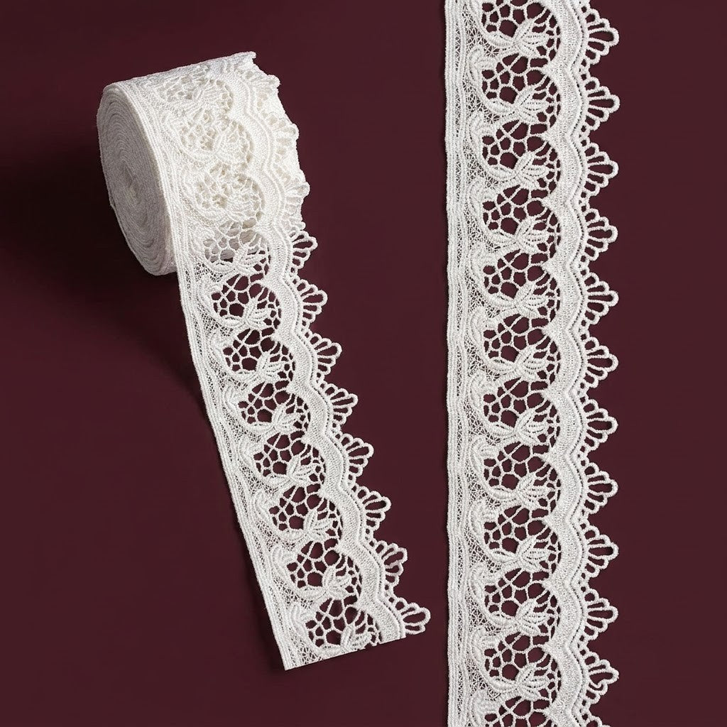 Natural Floral Mesh Chemical Cotton Lace - 5mtr
