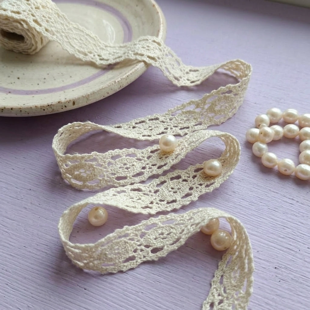 Natural Cotton dual scallop crochet lace Trim - 5 mtr