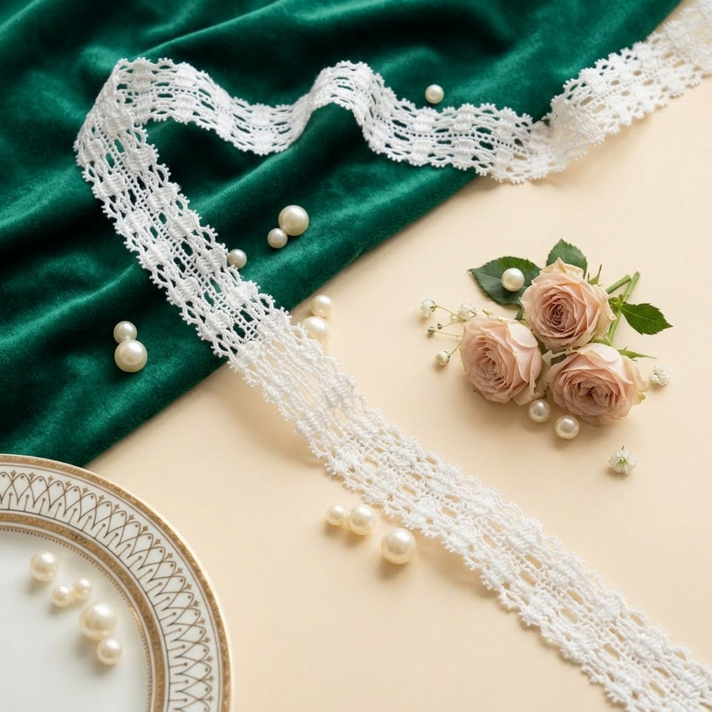 Off White Delicate dual scallop Cotton crochet lace Trim - 5 mtr