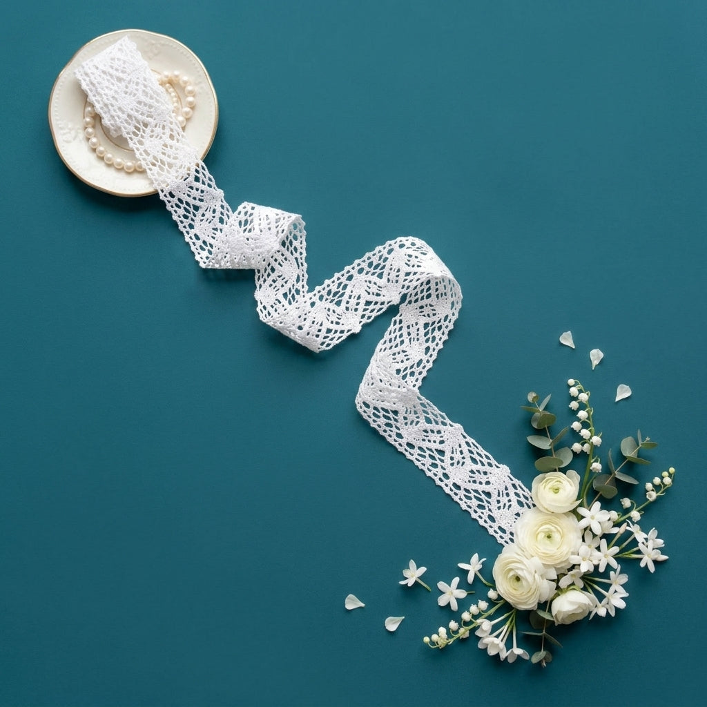 Off White Wave Pattern Cotton Crochet Lace Trim - 5 mtr