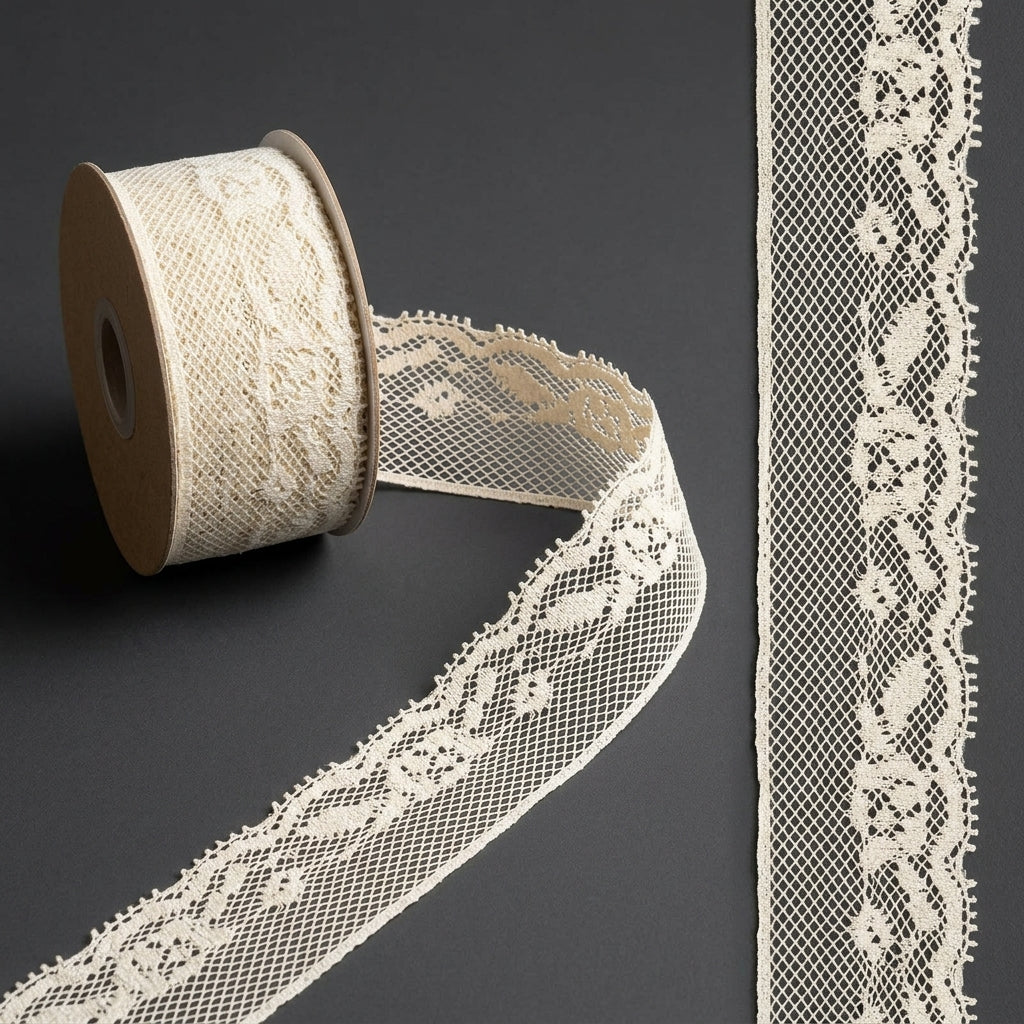 Sheer Floral Vine Net Raschel Lace Trim - 5 Mtr