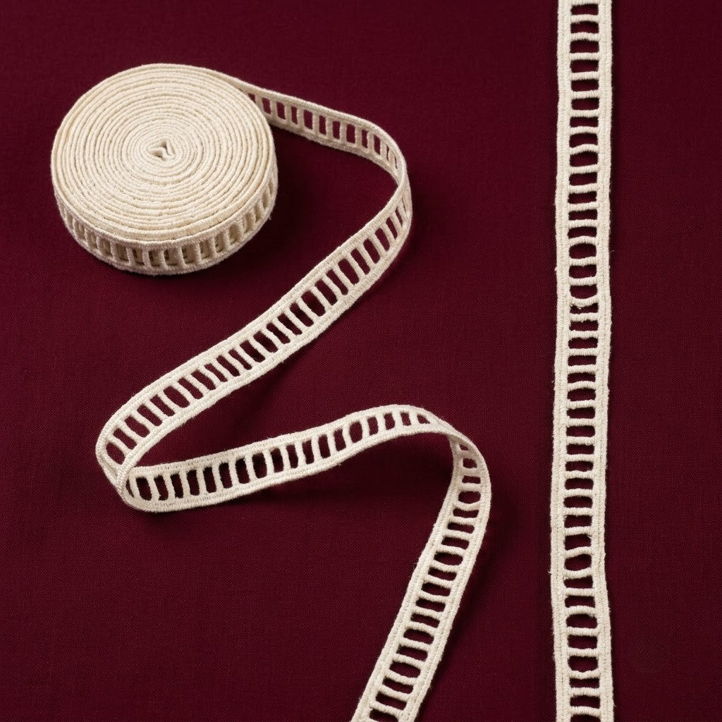 Natural Ladder Chemical Cotton Lace - 25 mtr