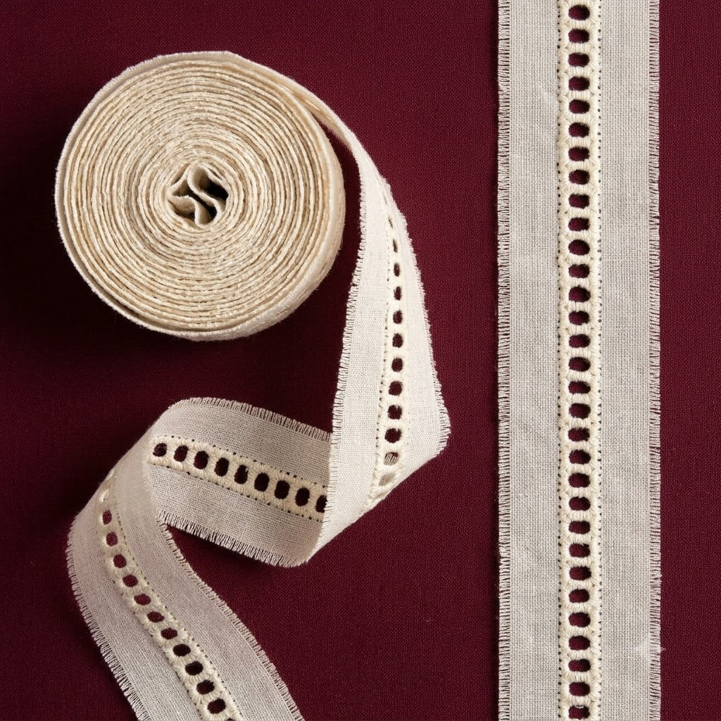 Natural Ladder Eyelet Schiffli Cotton Lace - 100 mtr