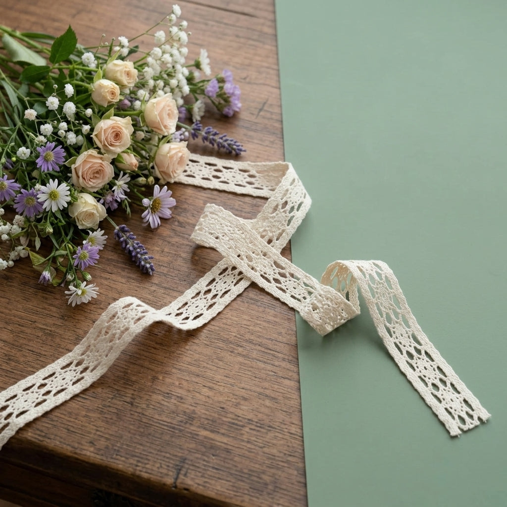 White Polyester crochet lace with eye design Trim - 5 mtr