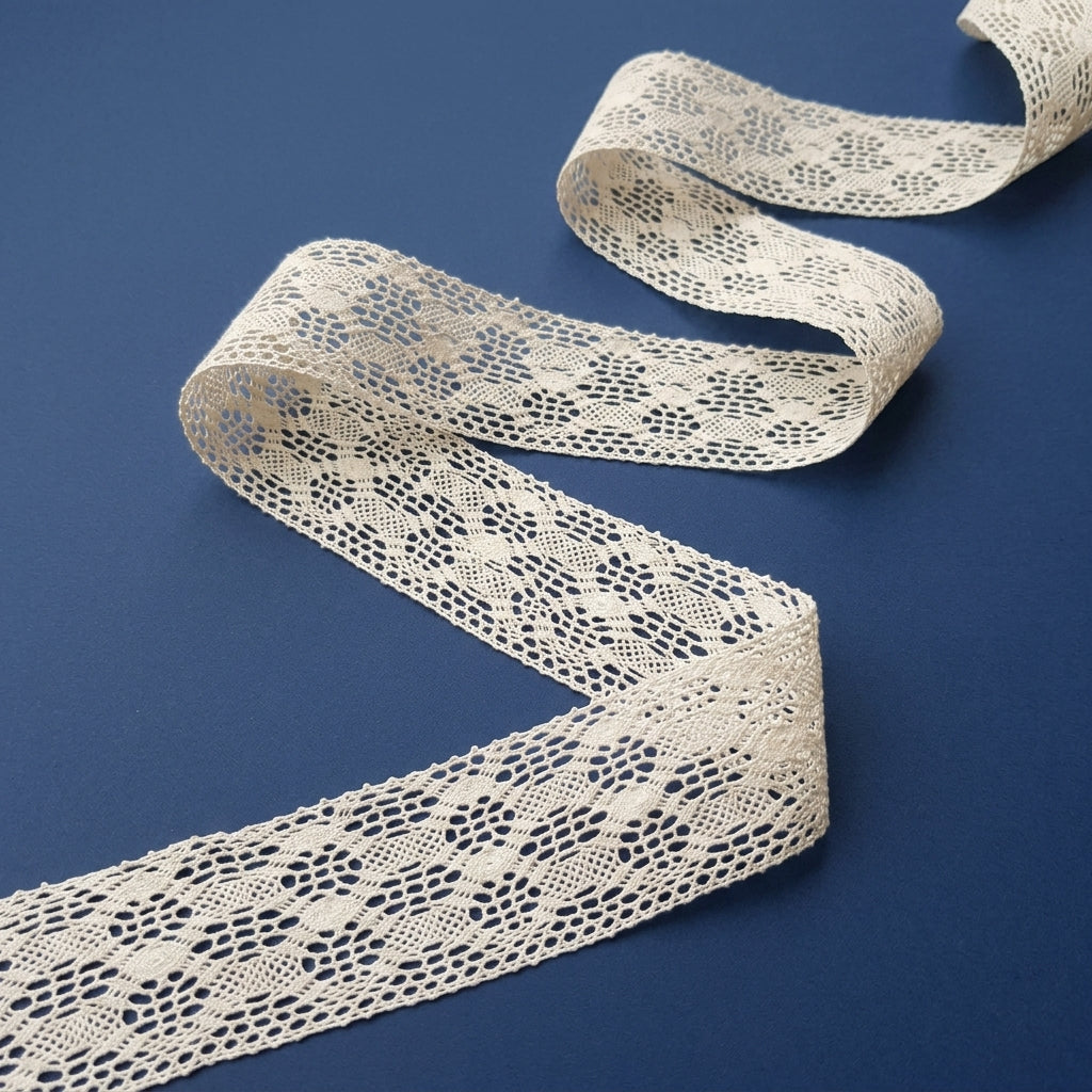 Off White Broad Multi Pattern Cotton Crochet Lace Trim - 5 mtr