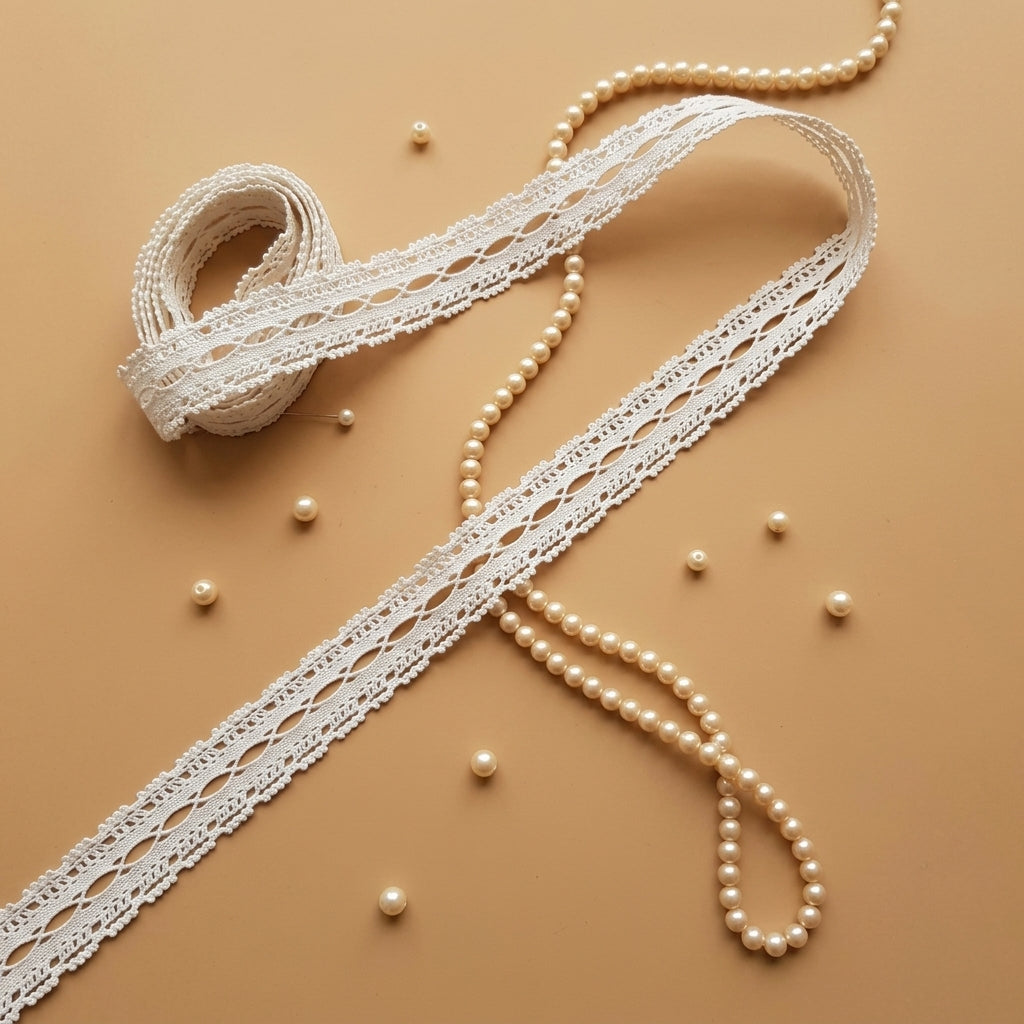 Off White Delicate Dual Scallop Cotton Crochet Lace Trim - 5 mtr