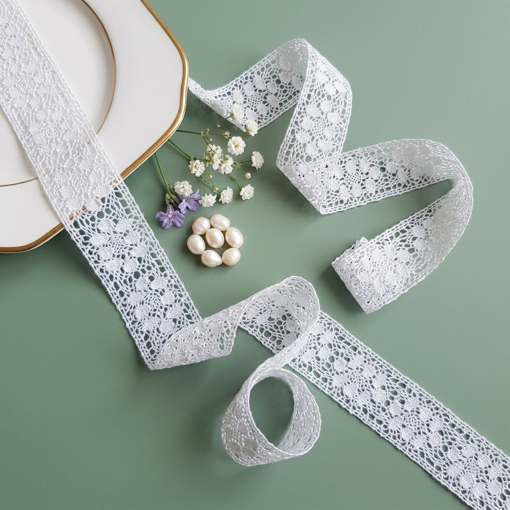 Off White Floral Design Cotton Crochet Lace Trim - 5 mtr