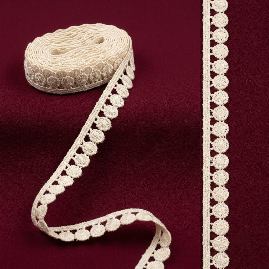 Natural Pom-Pom Chemical Cotton Lace - 100 mtr