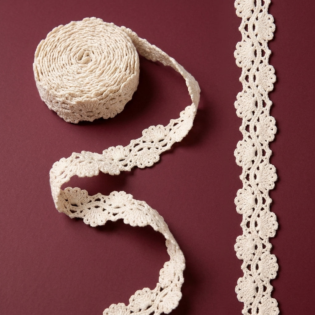 Natural cotton crochet lace with wave pattern Trim - 5 mtr