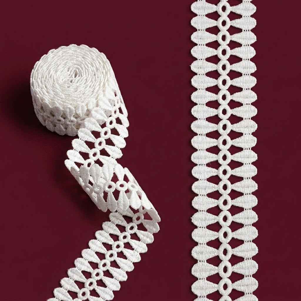 Natural Geometric Chemical Cotton Lace - 5mtr