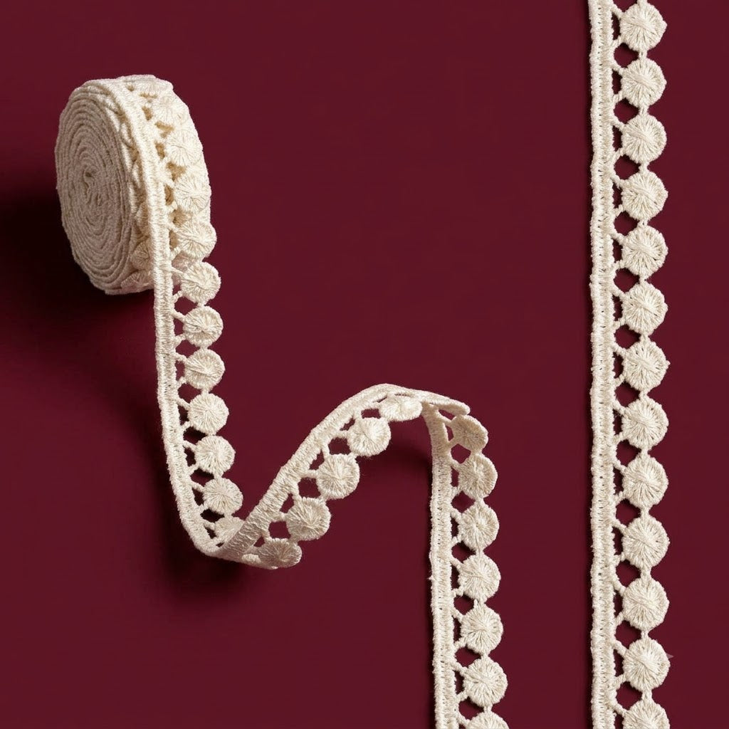 Natural Scalloped Edge Chemical Cotton Lace - 25 mtr