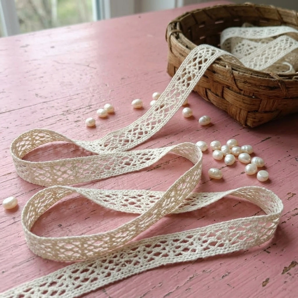 Off White Cotton Cycle Wheel Crochet Lace Trim - 5 mtr