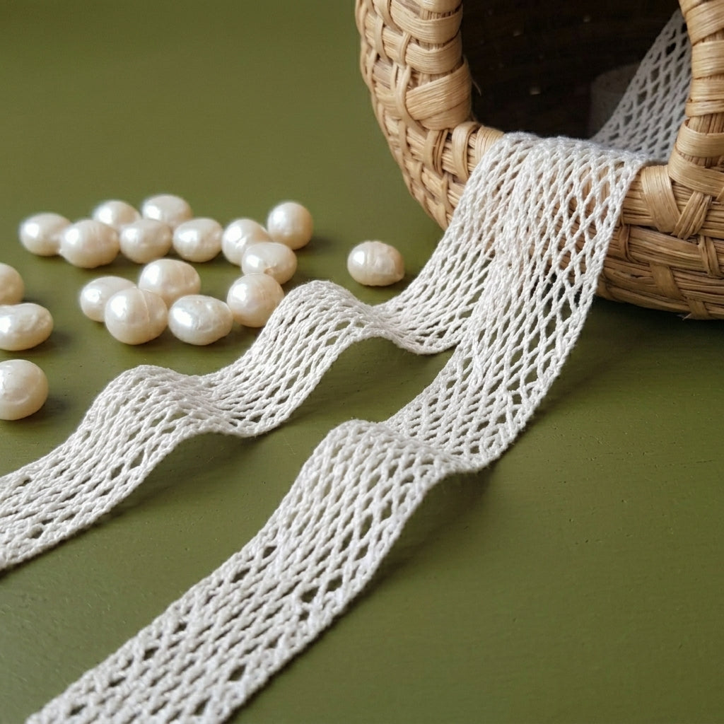 Off White Cotton Crochet Mesh Tulle Lace Trim - 5 mtr