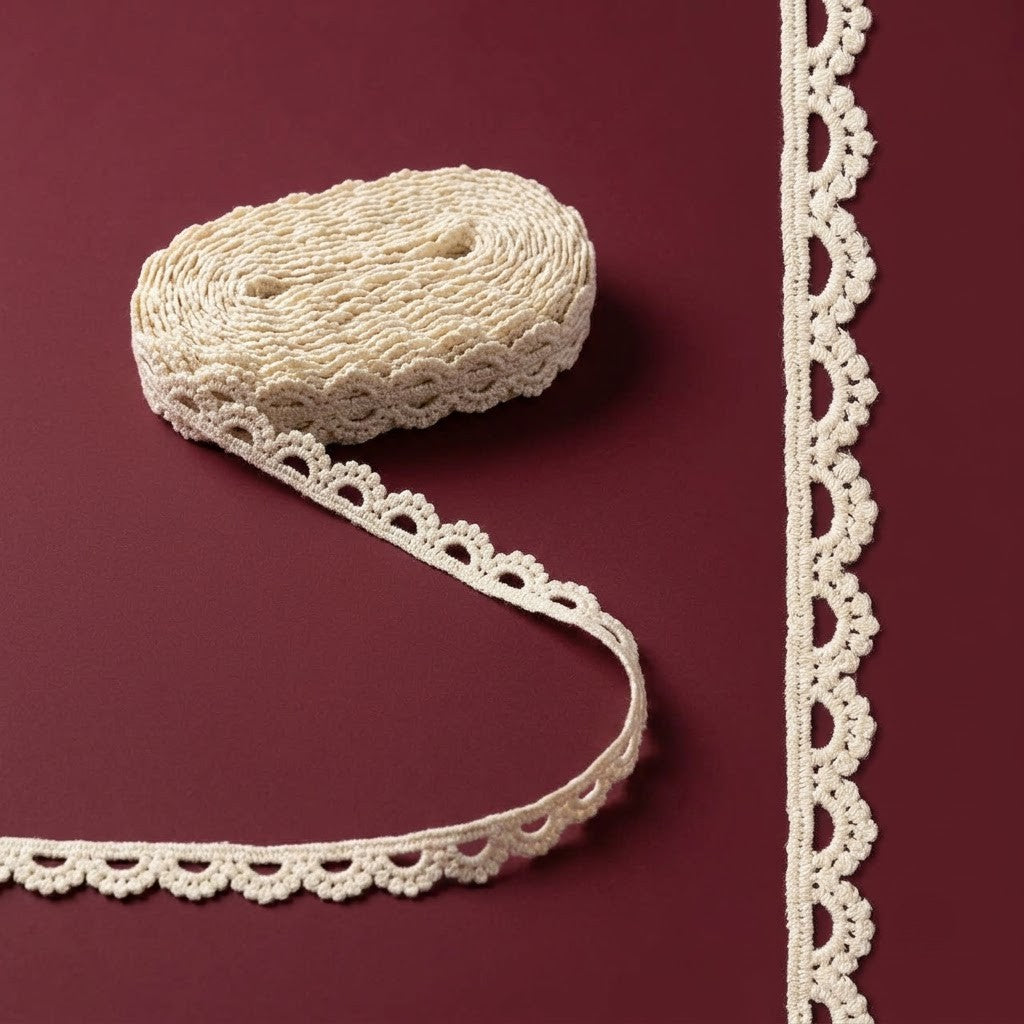 Natural Scalloped Edge Chemical Cotton Lace - 25 mtr