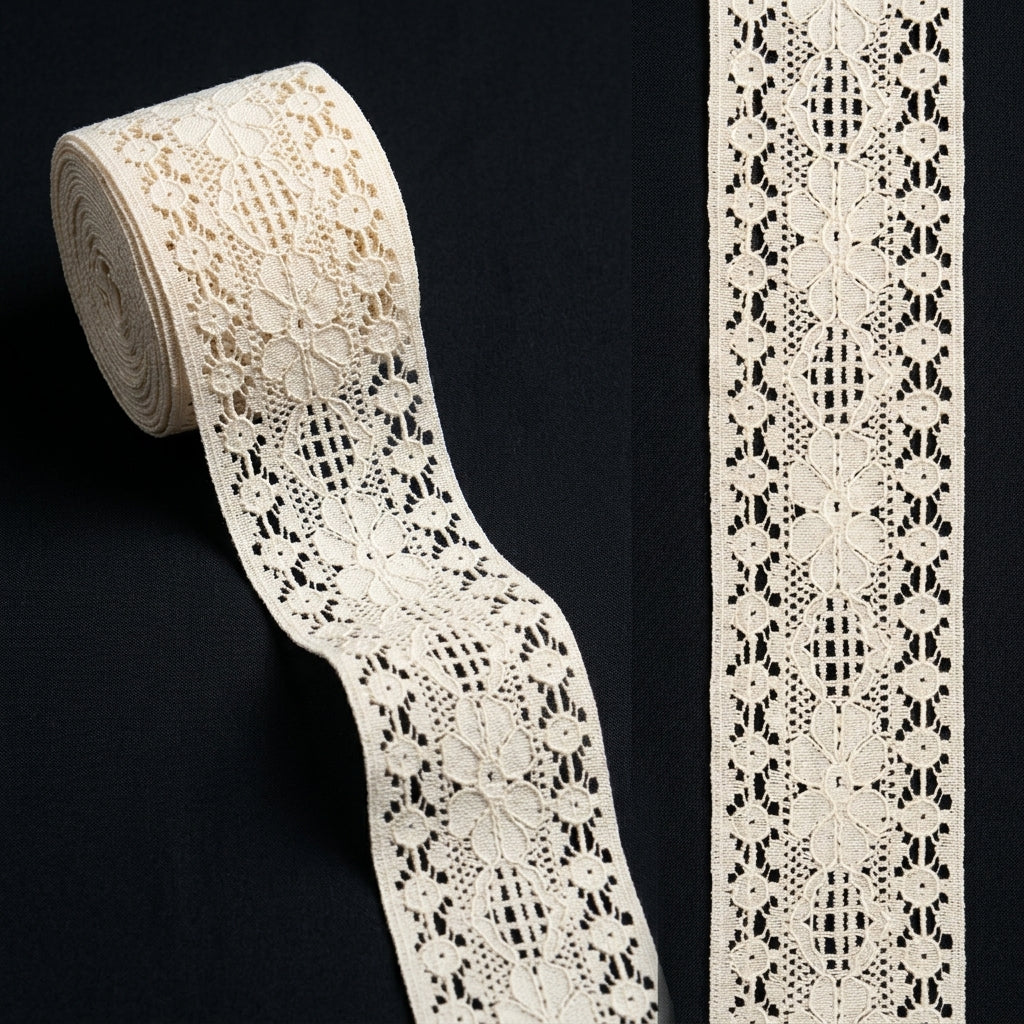 Floral & Lattice Medallion Raschel Lace Trim - 5 Mtr