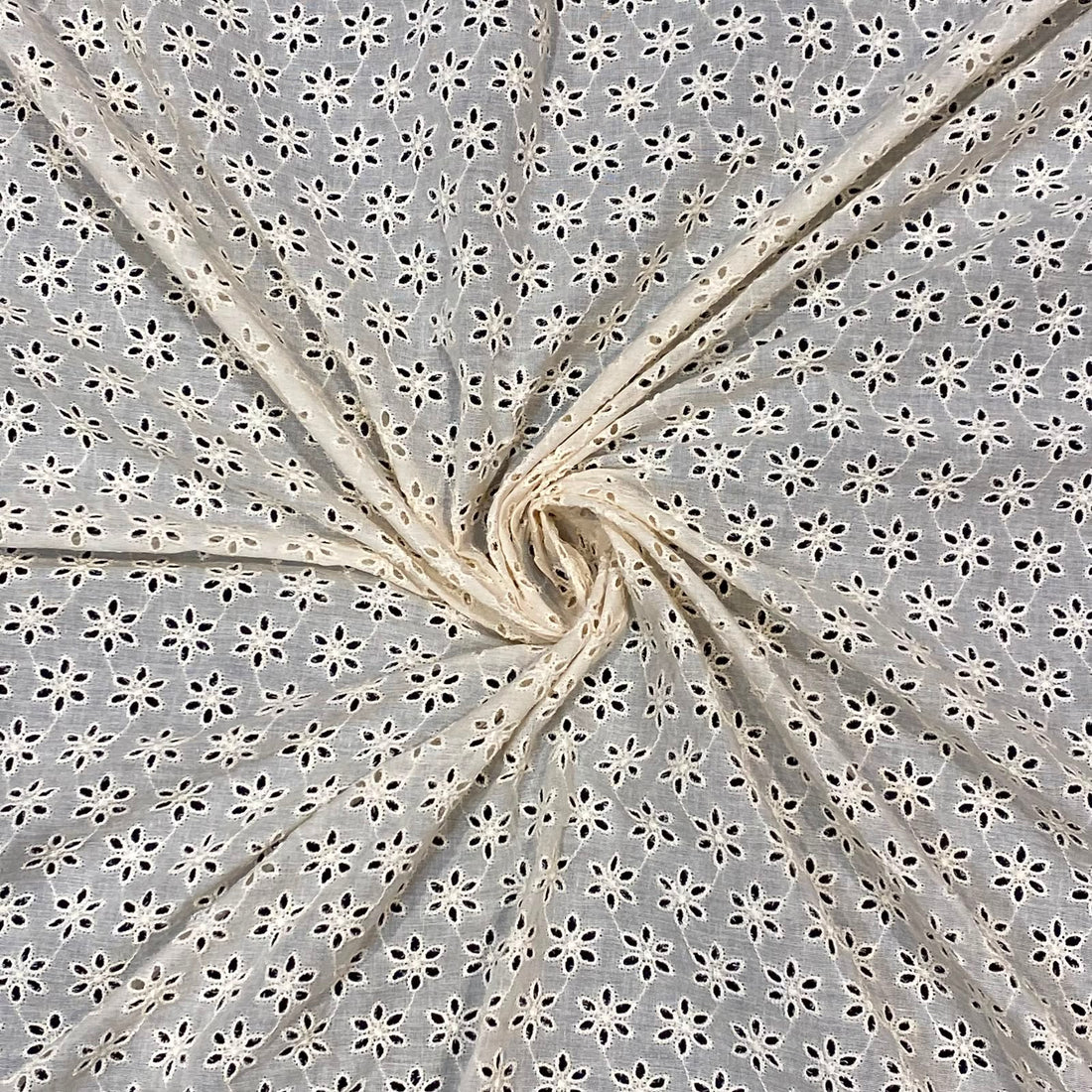 Natural Floral Schiffli Embroidered Fabric