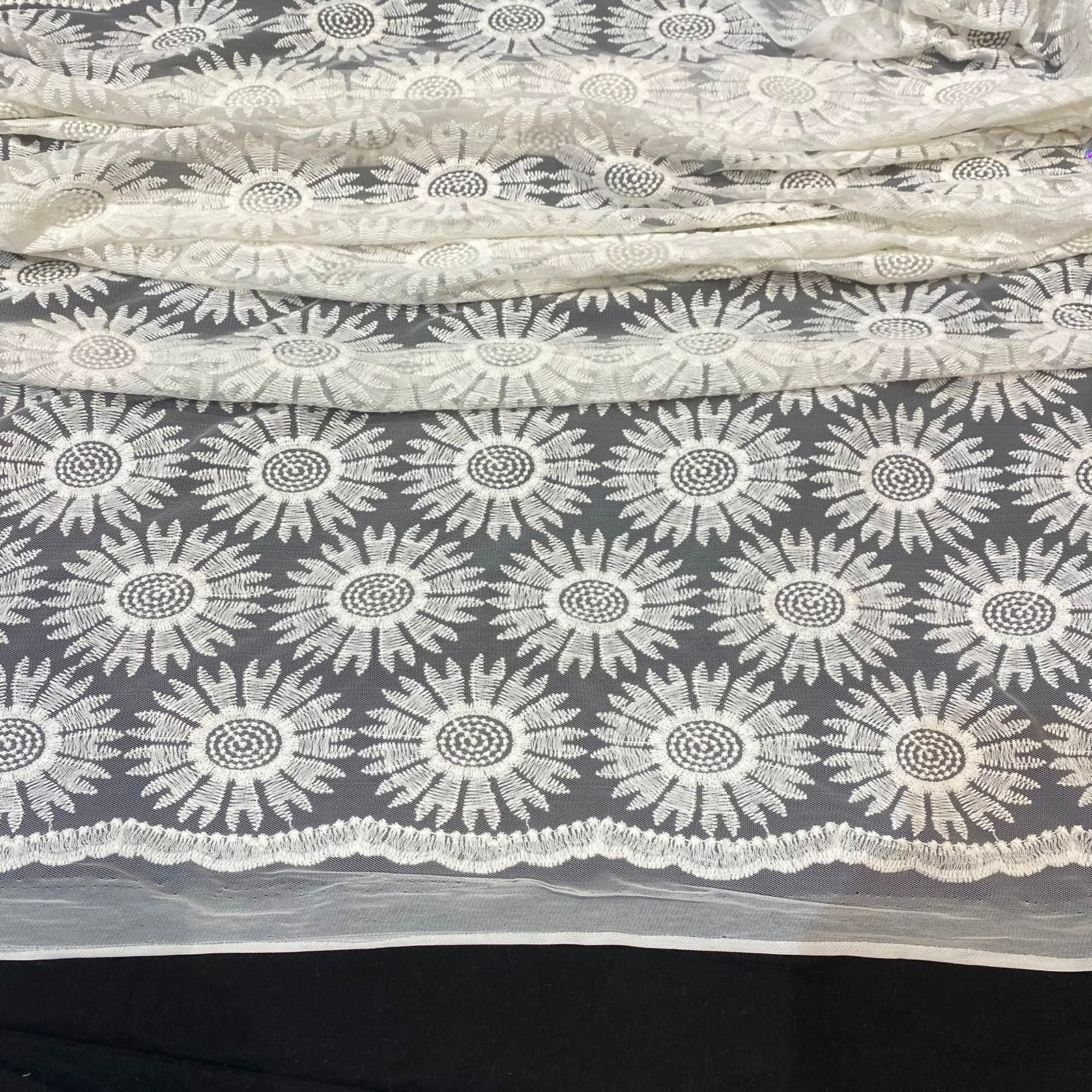 Natural Sunflower Floral Mesh Embroidery Fabric