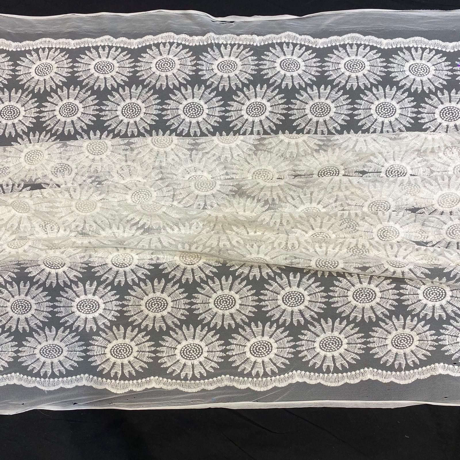 Natural Sunflower Floral Mesh Embroidery Fabric