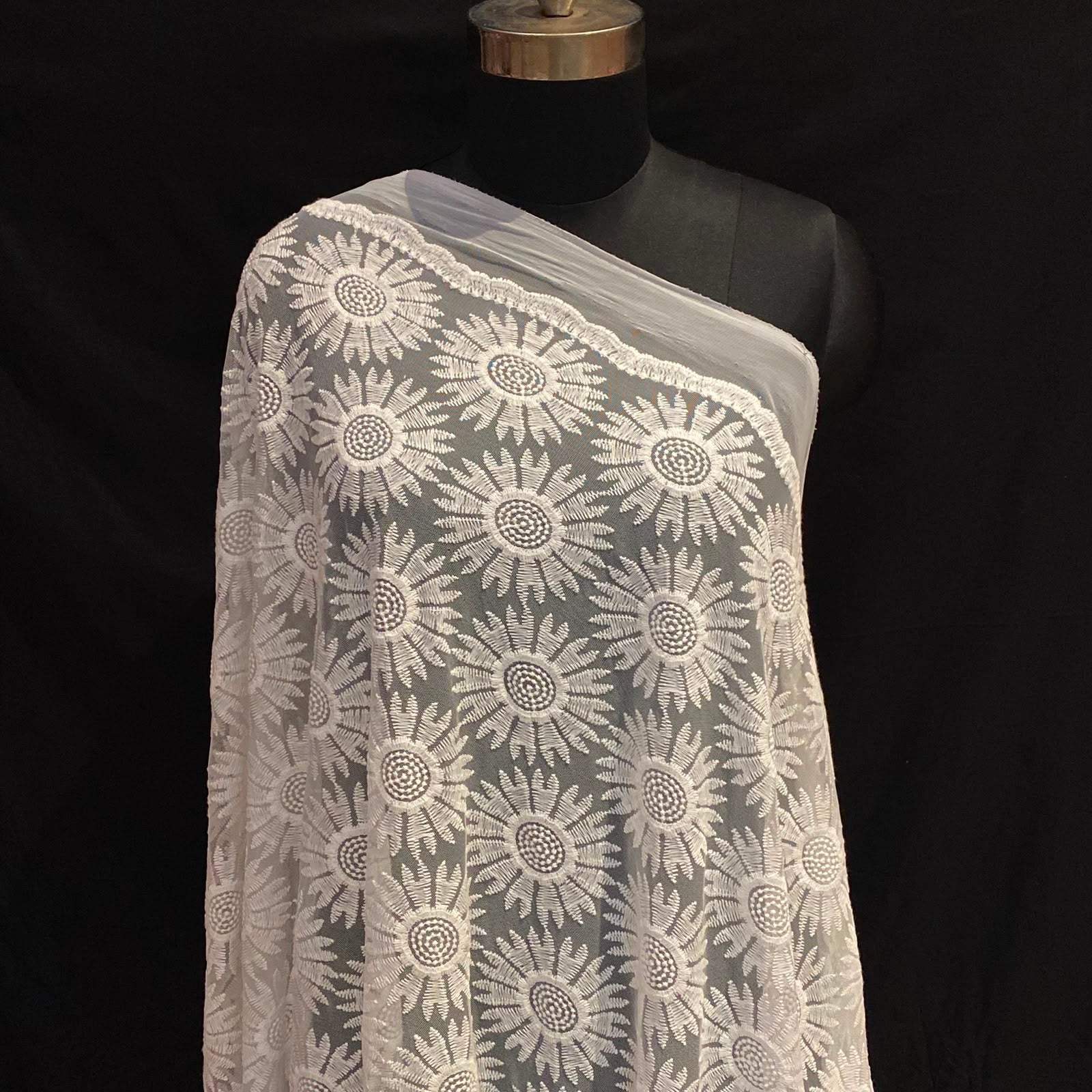 Natural Sunflower Floral Mesh Embroidery Fabric