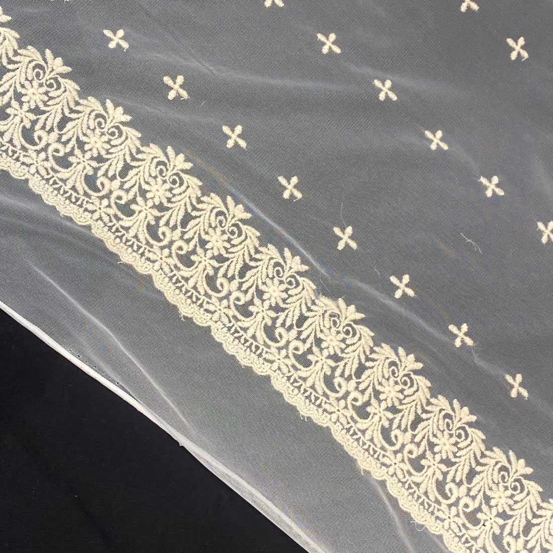 Natural Floral Mesh Embroidery Fabric