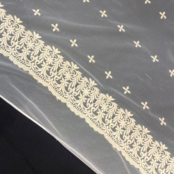 Natural Floral Mesh Embroidery Fabric