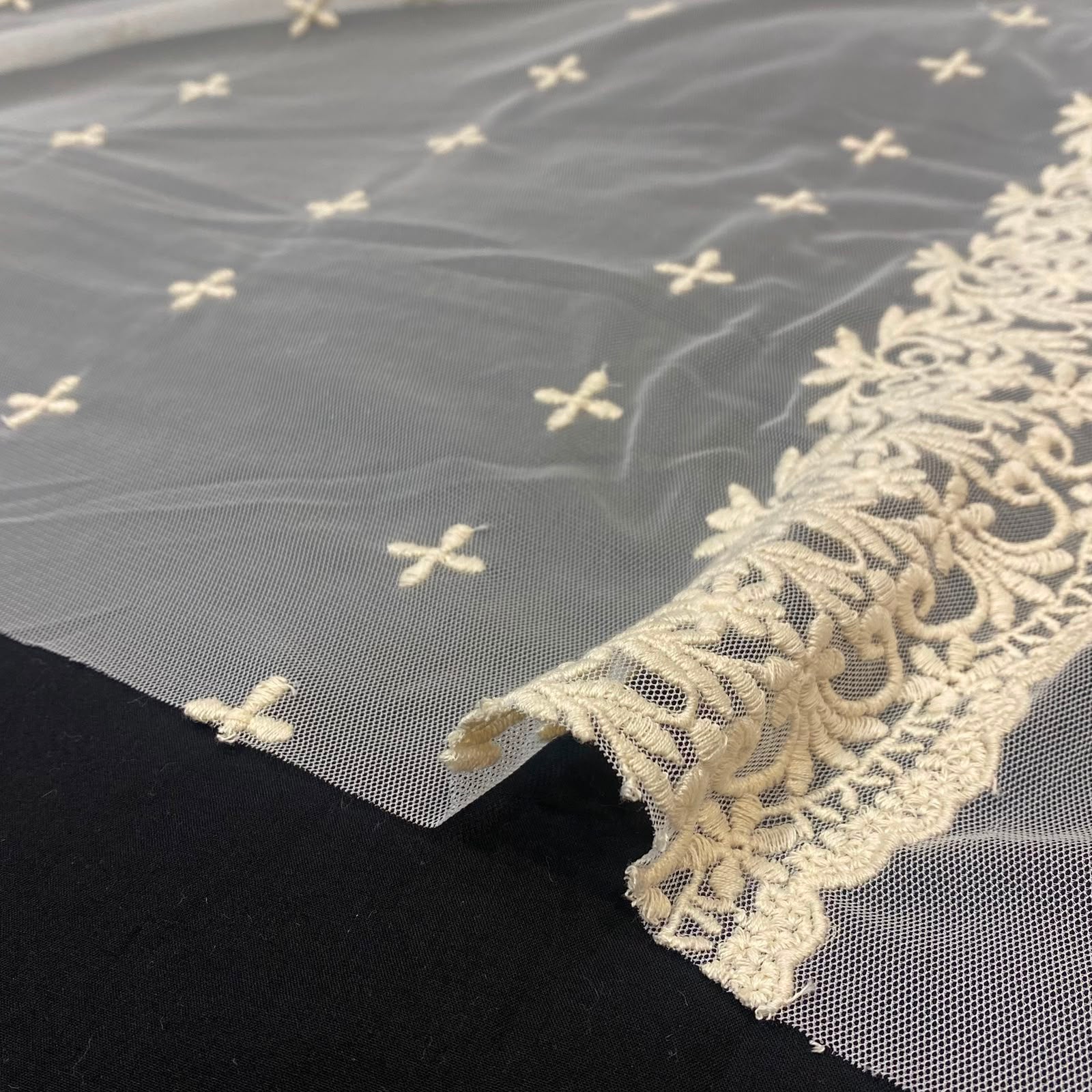 Natural Floral Mesh Embroidery Fabric