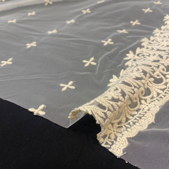 Natural Floral Mesh Embroidery Fabric