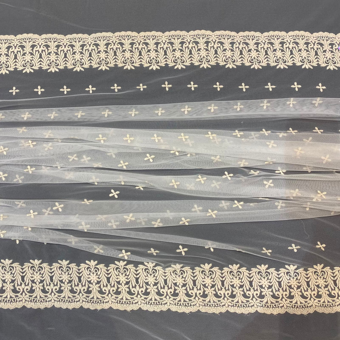 Natural Floral Mesh Embroidery Fabric