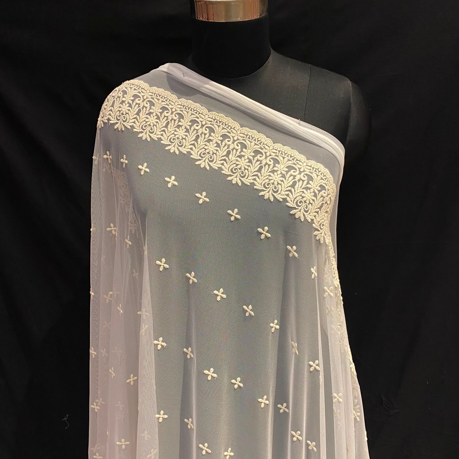 Natural Floral Mesh Embroidery Fabric