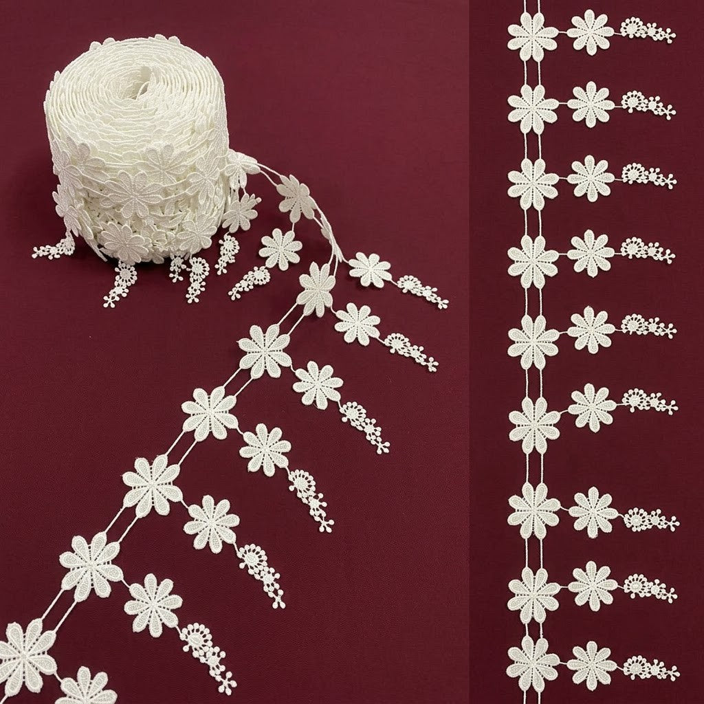 White Daisy Floral Chemical Lace - 5 mtr