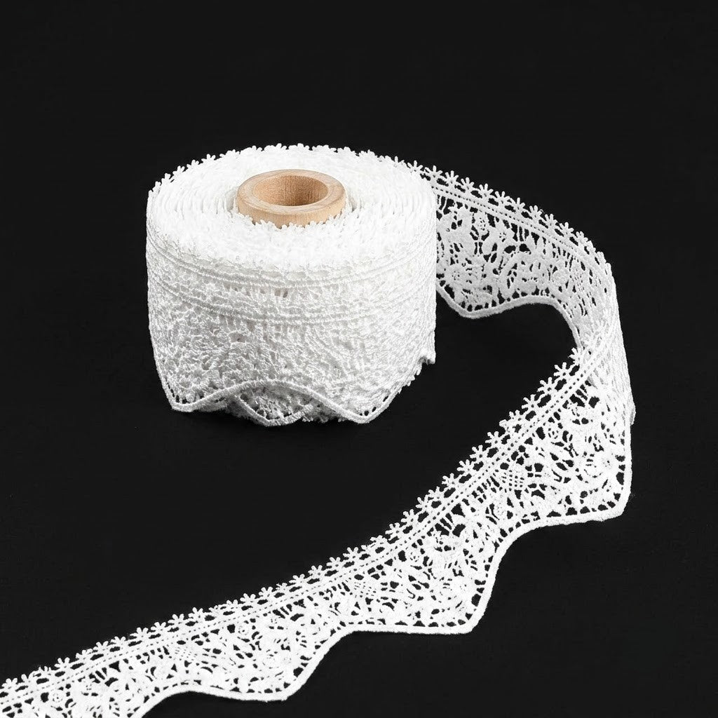 Off-White Ornate Edge Chemical Lace - 5 mtr