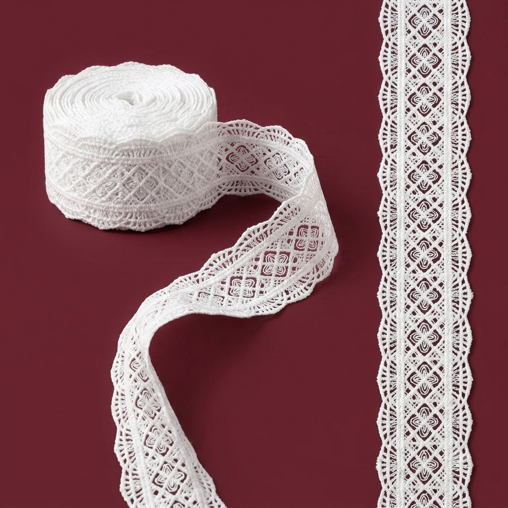 Off White Geometric Diamond Chemical Lace – 5 mtr