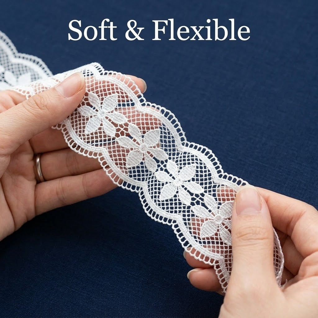 Off-White Floral Lattice Chemical Lace - 5 mtr