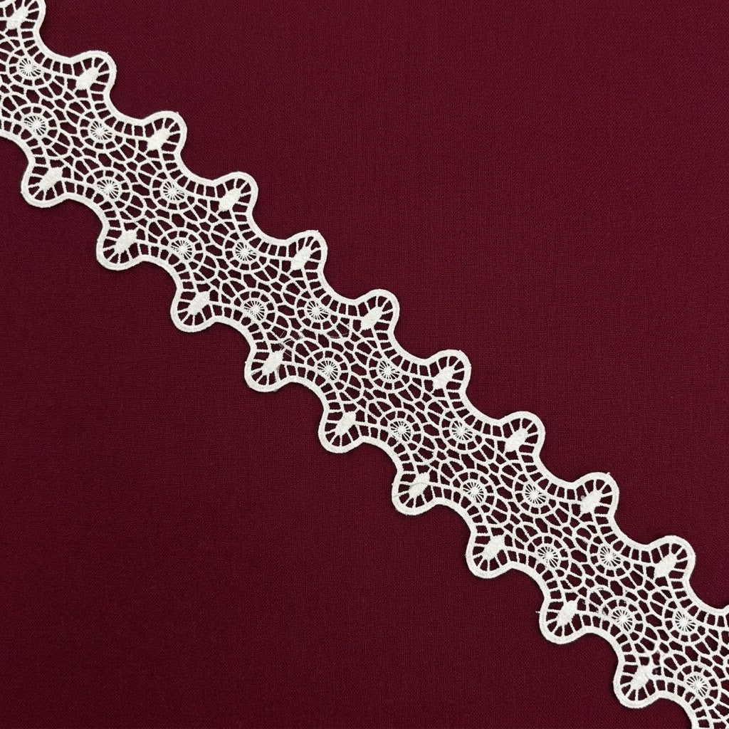 White Wavy Mesh Chemical Lace - 5 mtr