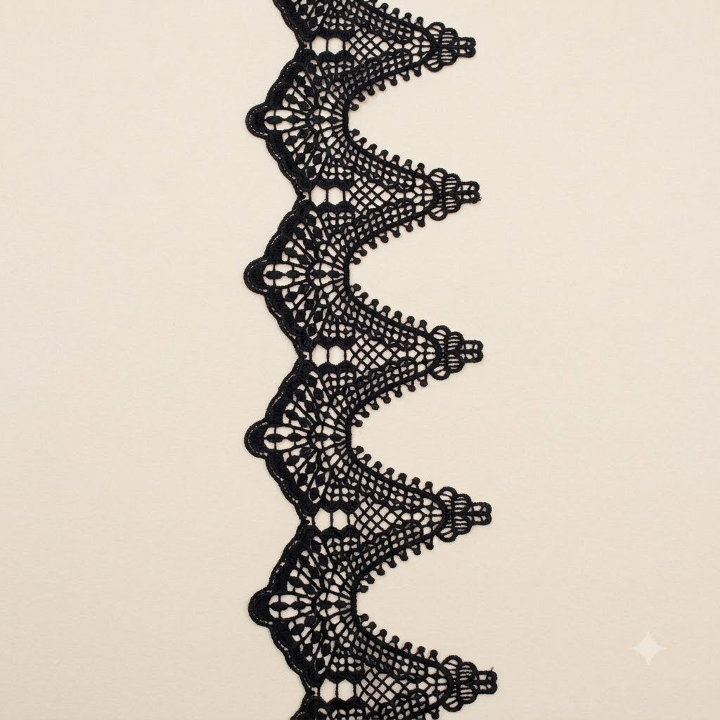 Black Webbed Openwork Chemical Lace - 5 mtr