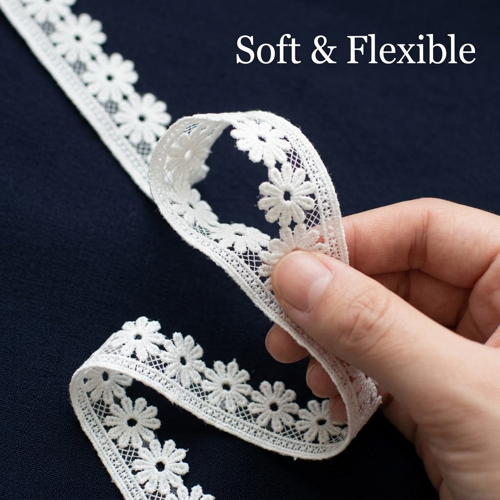 White Daisy Border Chemical Lace - 5 mtr