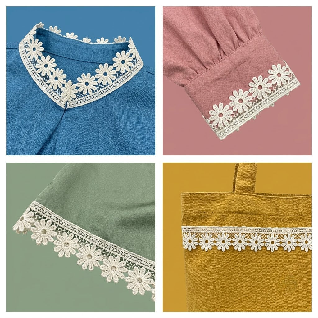White Daisy Border Chemical Lace - 5 mtr
