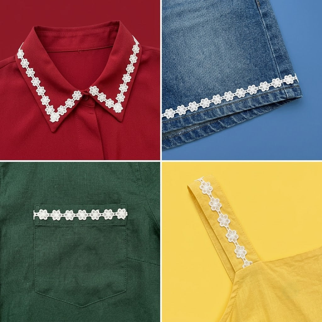 White Floral Chain Chemical Lace - 5 mtr