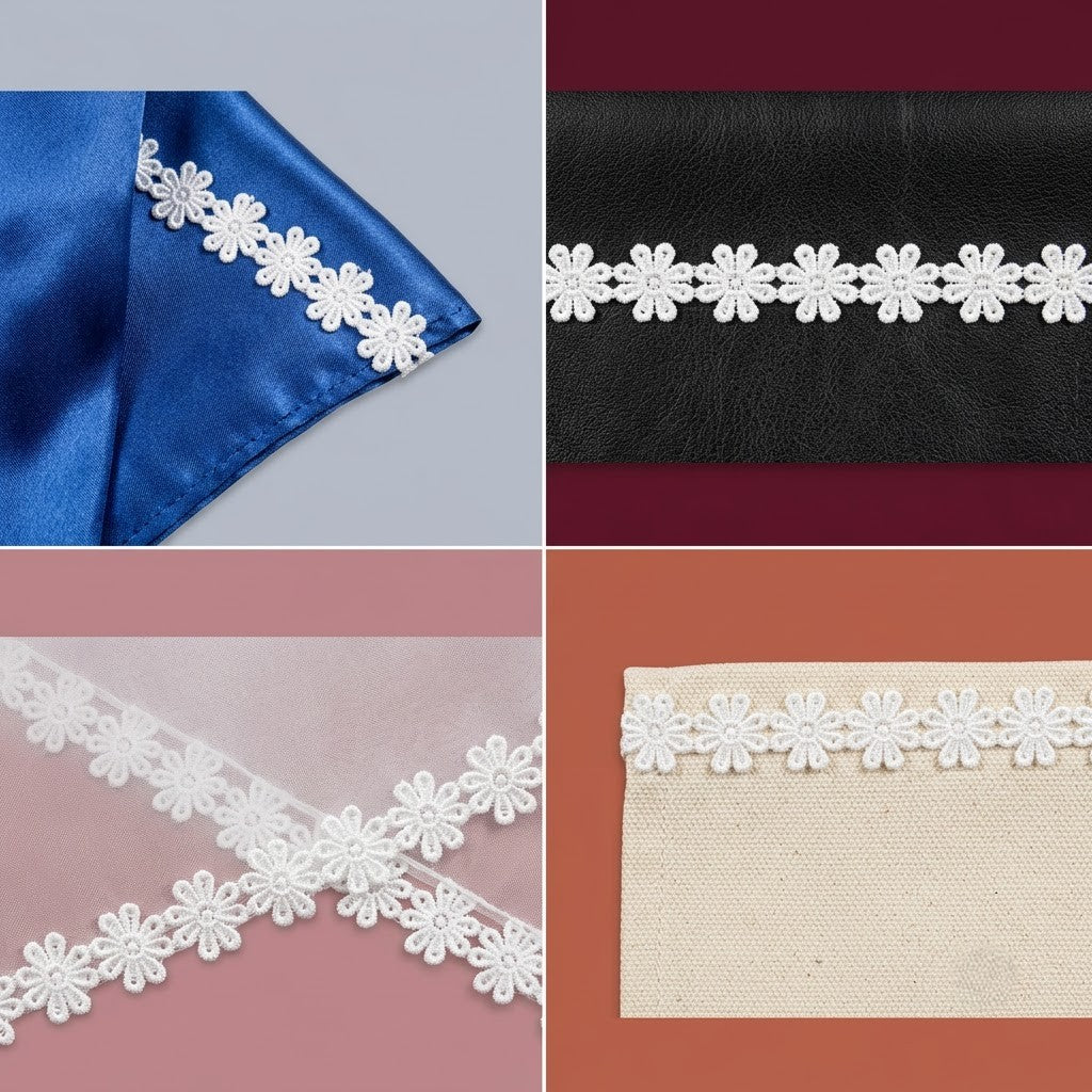 Off-White Dainty Floral Band Chemical Lace - 5 mtr