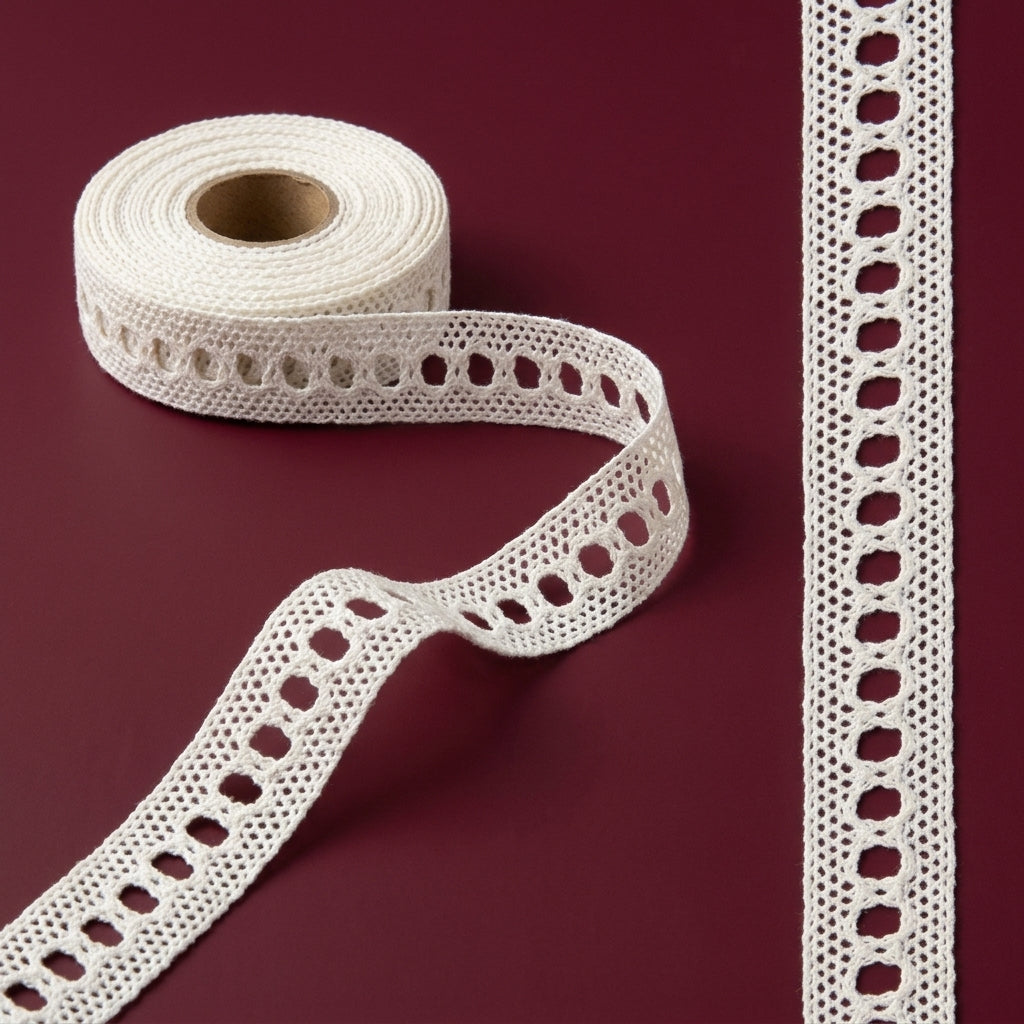 Off White Cotton Fine Yarn Crochet Ladder Lace Trim - 5 mtr