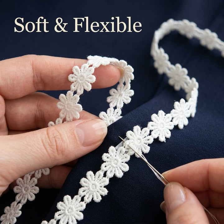 Off-White Dainty Floral Band Chemical Lace - 5 mtr