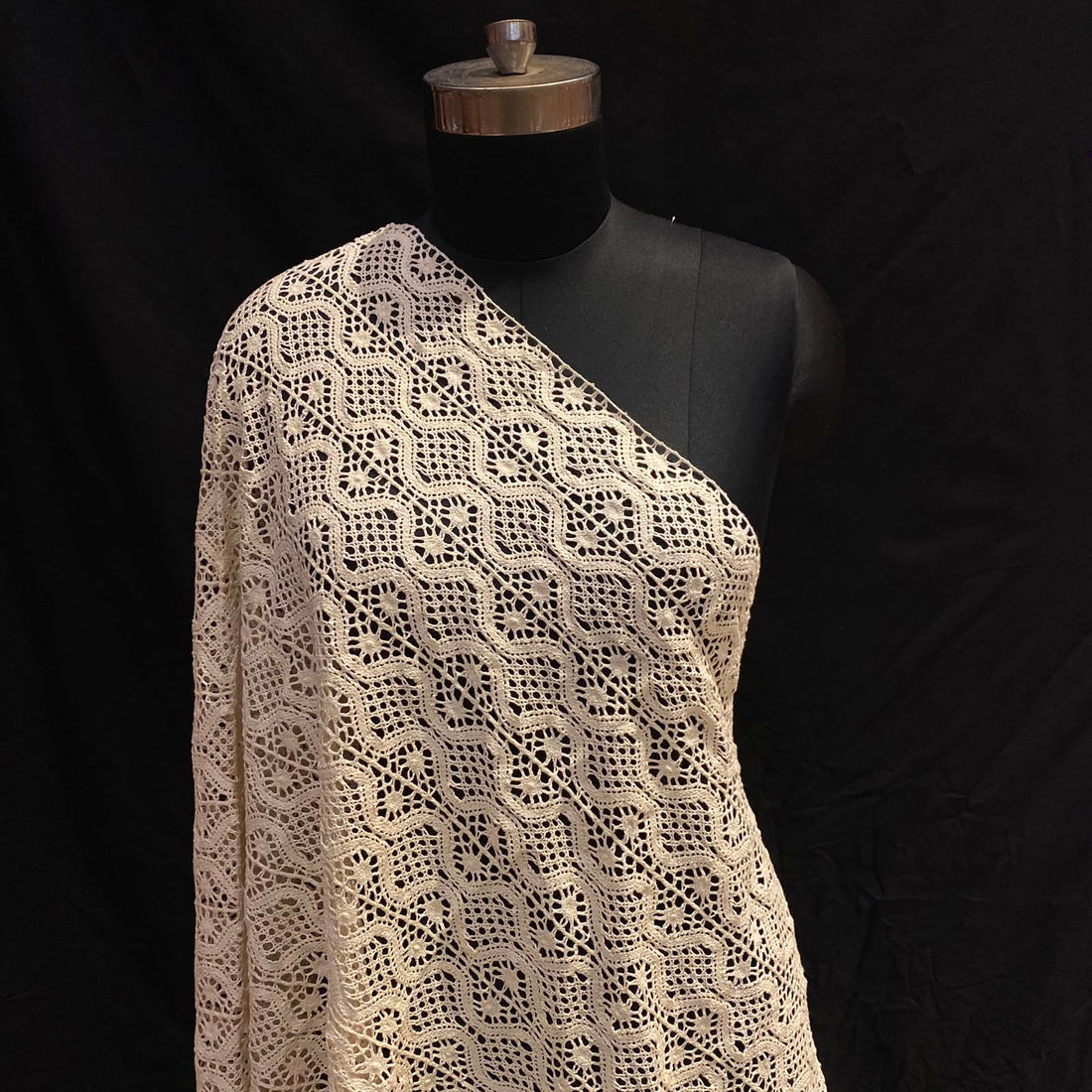 Natural Geometric Pattern Crochet Fabric
