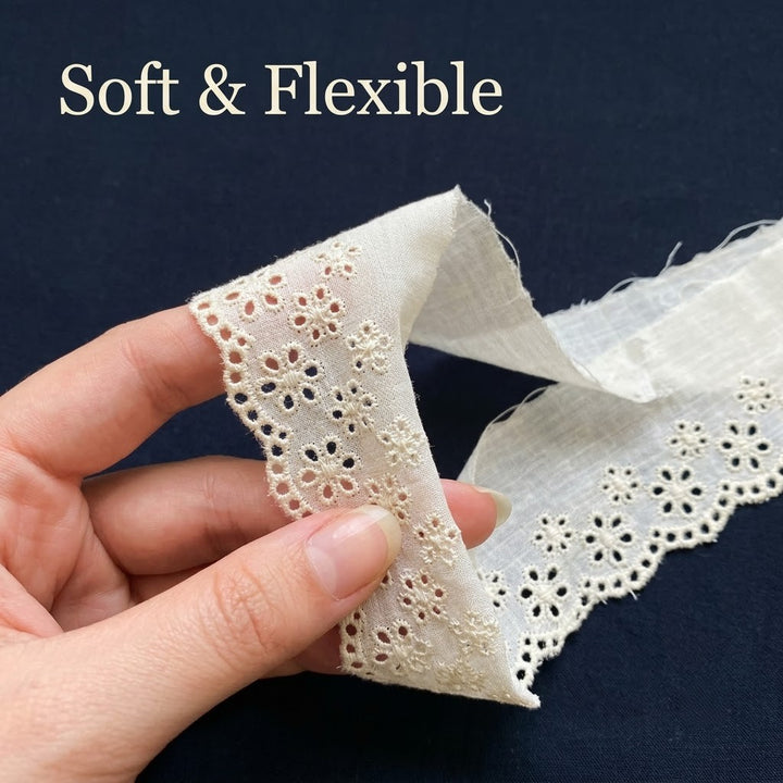 Natural Petal Eyelet Embroidery Schiffli Lace - 5 mtr