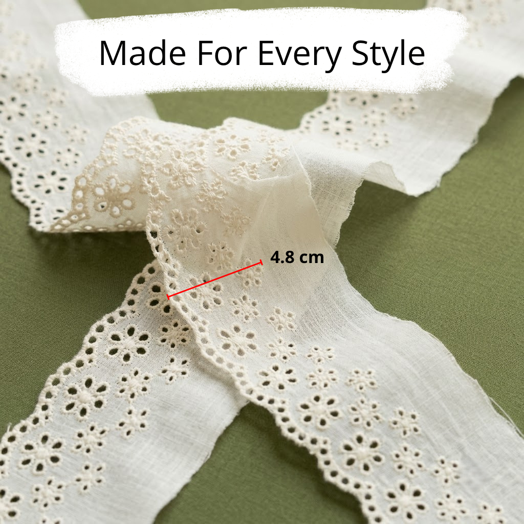 Natural Petal Eyelet Embroidery Schiffli Lace - 5 mtr