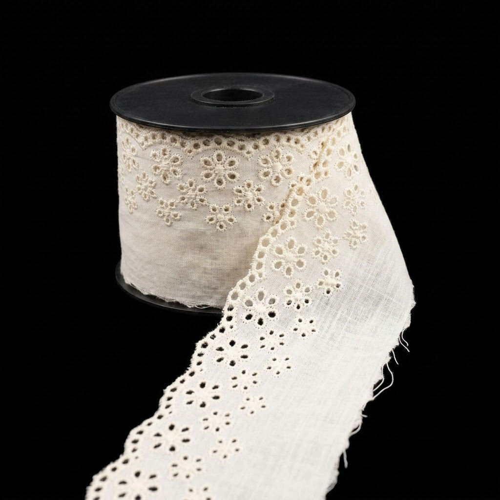 Natural Petal Eyelet Embroidery Schiffli Lace - 5 mtr