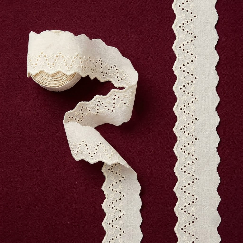 Natural Schiffli Embroidery Lace Zigzag Design-5 mtr