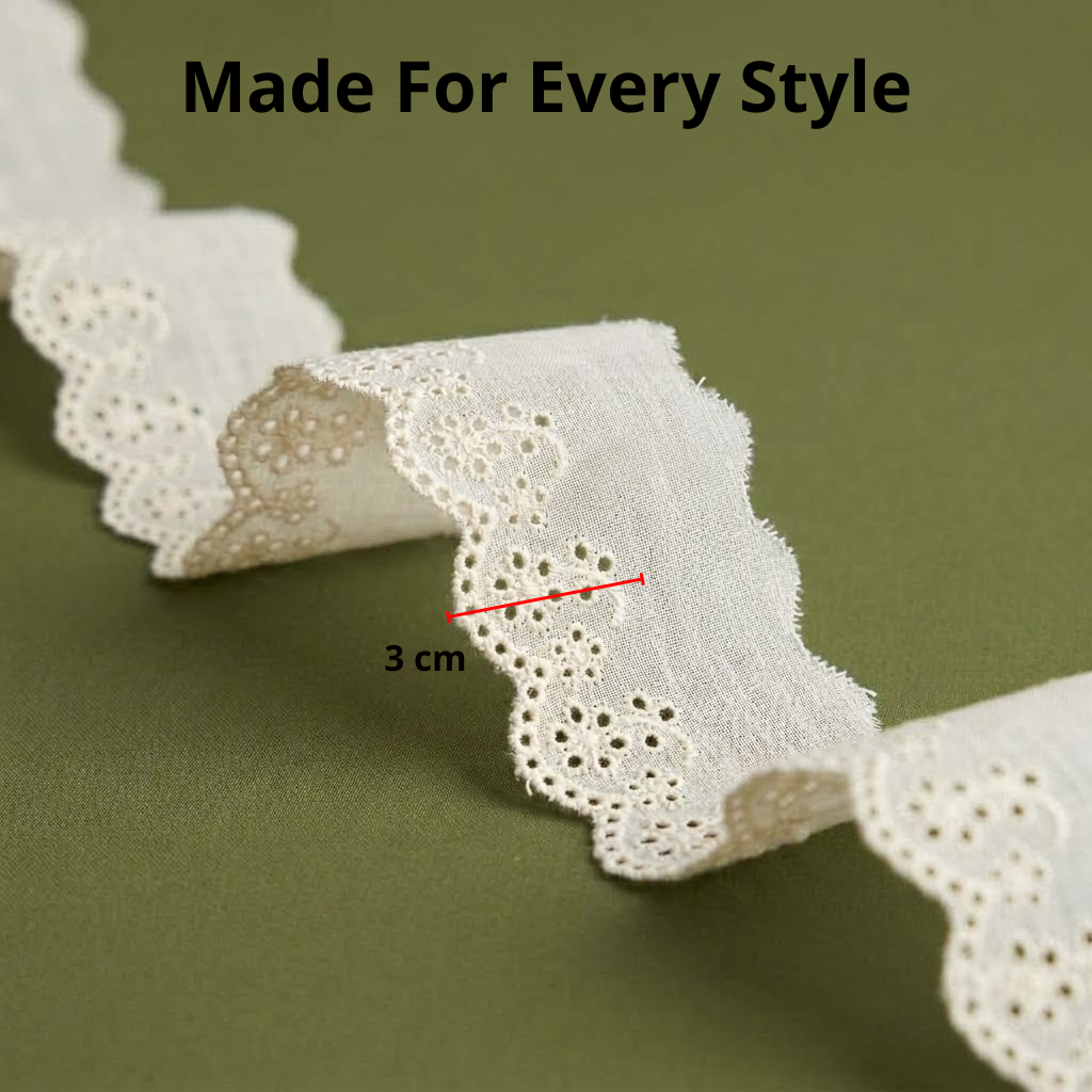 Natural Floral Eyelet Embroidery Border Schiffli Lace - 5 mtr