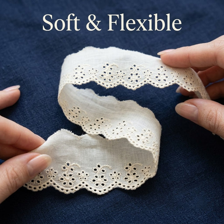 Natural Floral Eyelet Embroidery Border Schiffli Lace - 5 mtr
