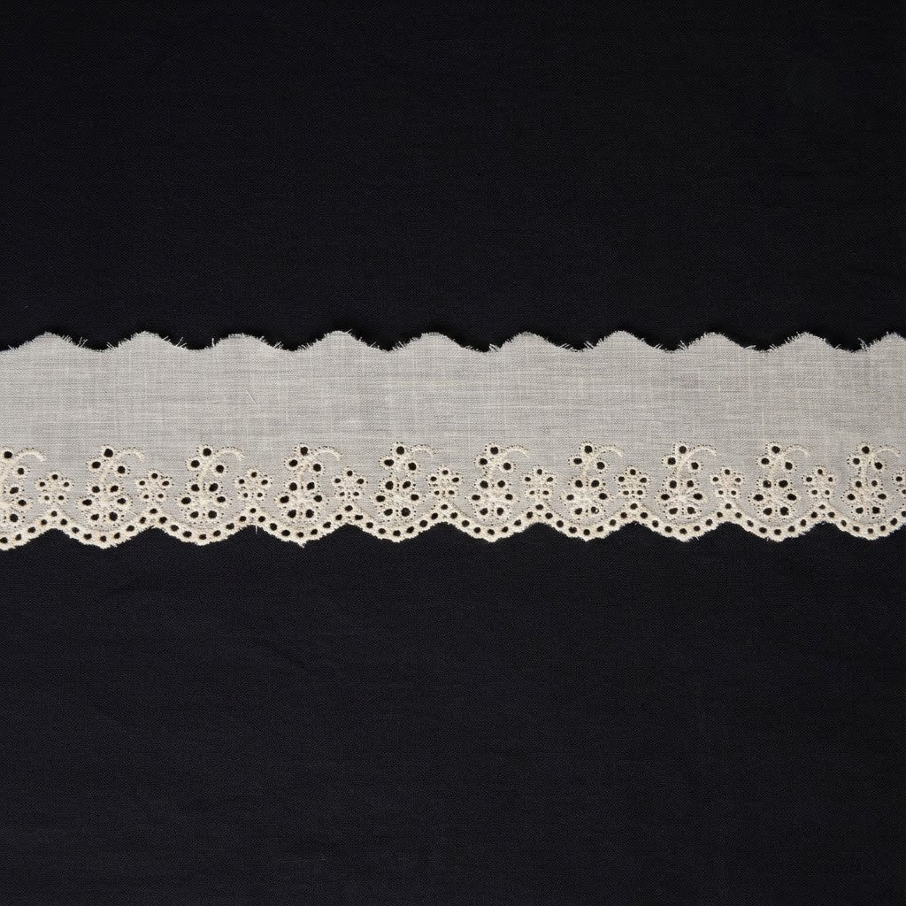 Natural Floral Eyelet Embroidery Border Schiffli Lace - 5 mtr