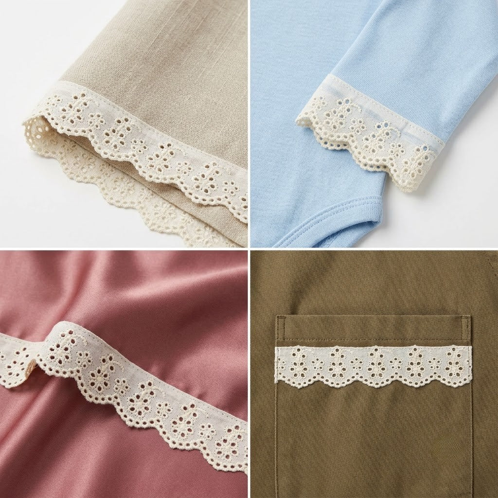 Natural Floral Eyelet Embroidery Border Schiffli Lace - 5 mtr